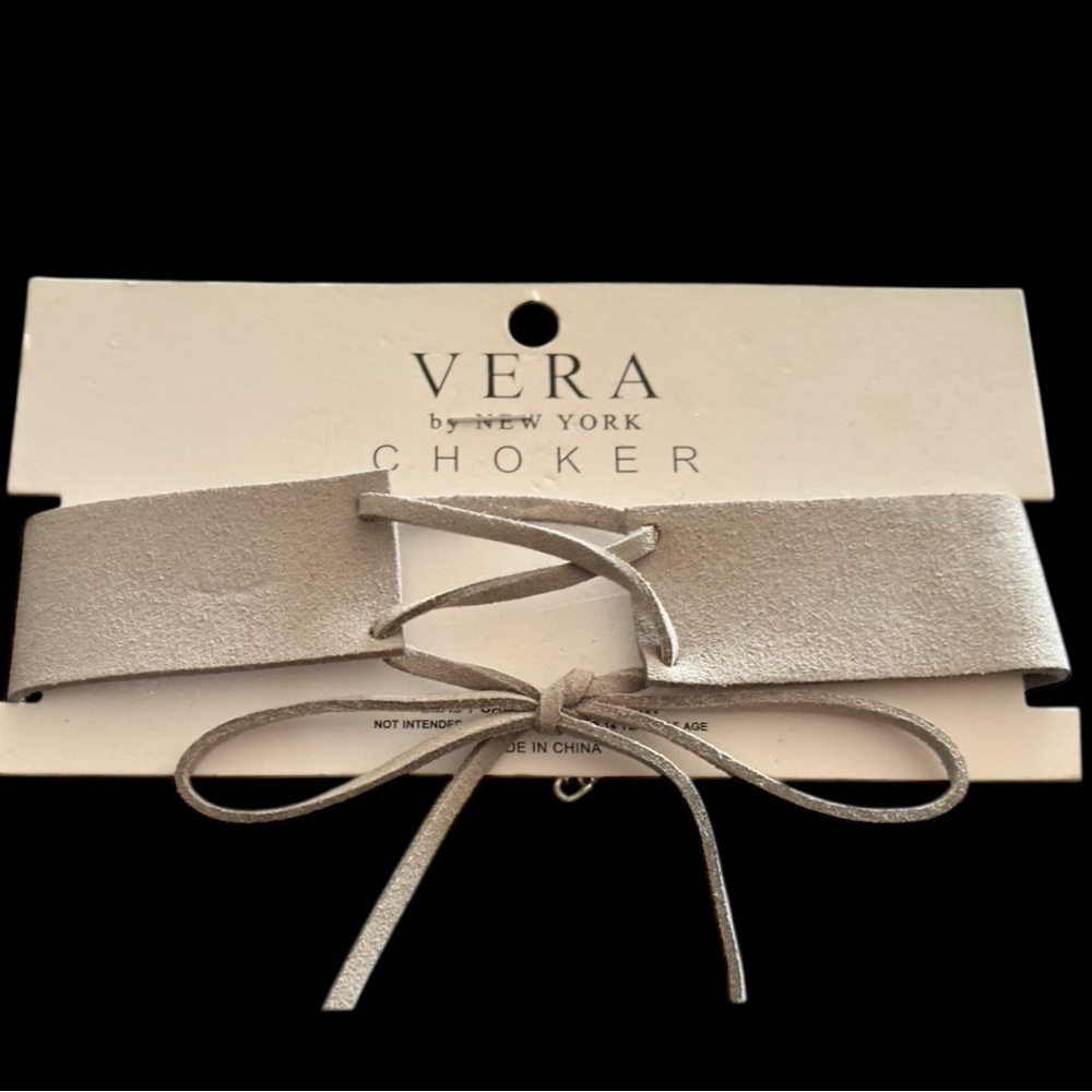Vera by New York Grey Suede Lace-Up Choker